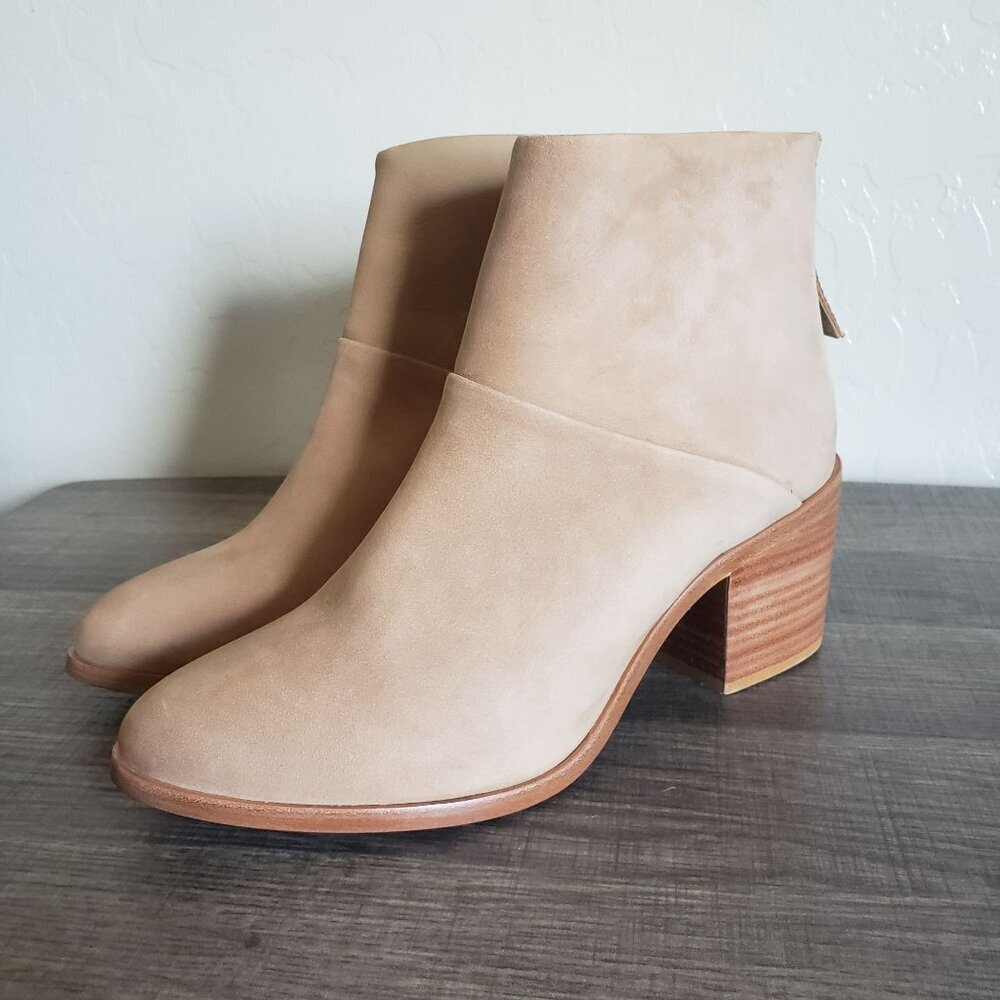 Nisolo Suede Leather Dari Boot Block Heel Ankle Booties Tan Wheat Size Women's 7
